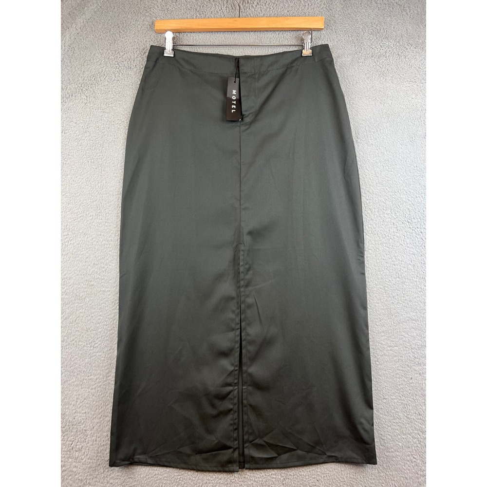New Motel Dark Grey Maxi Skirt High Waisted Front Slit Tailored Minimalist NWT